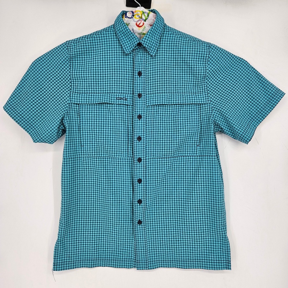 GameGuard 1041 Shirt Mens Medium Gingham Checked Vented Fishing Short‎ Sleeve